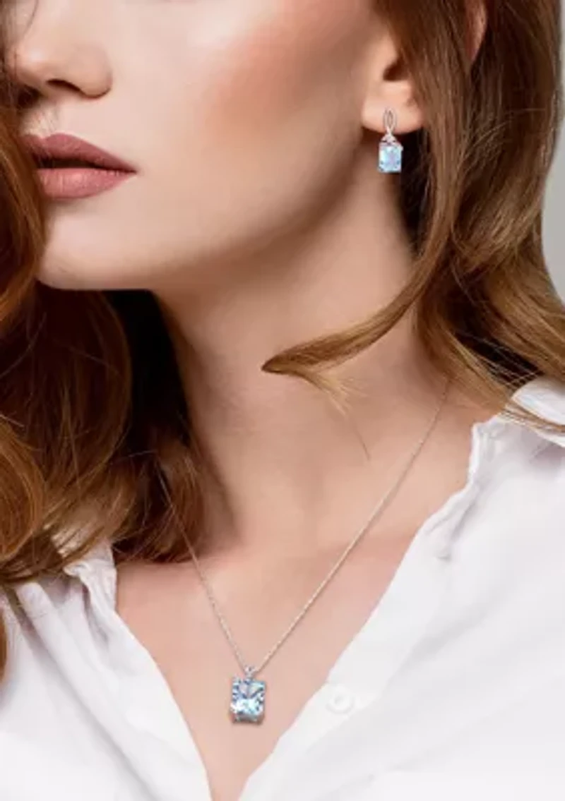 15 3/4 CT TGW Sky Blue Topaz and White Topaz Leverback Earrings and Pendant Set in Sterling Silver