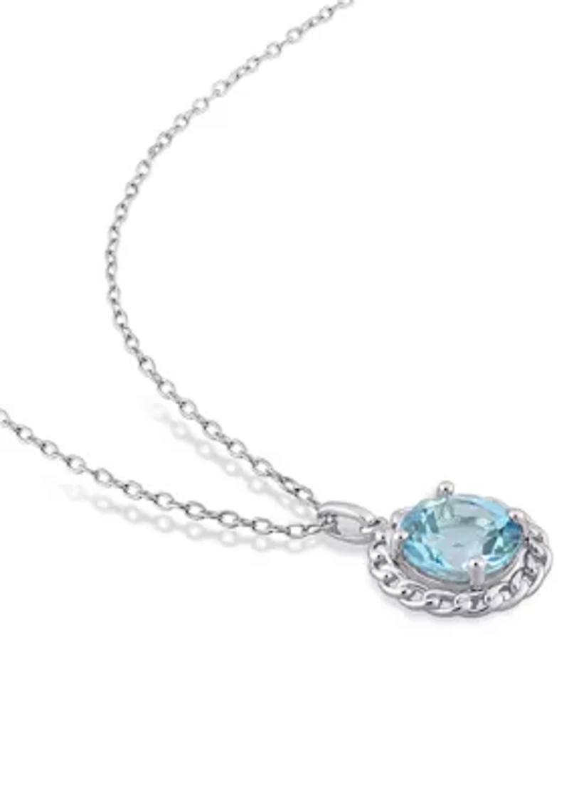 3.50 ct. t.g.w. Sky Blue Topaz Halo Pendant with Chain in Sterling Silver