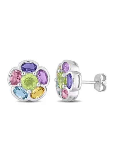 3.70 ct. t.g.w. Multi-Gem Floral Stud Earrings in Sterling Silver