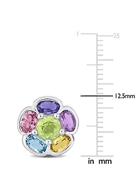 3.70 ct. t.g.w. Multi-Gem Floral Stud Earrings in Sterling Silver