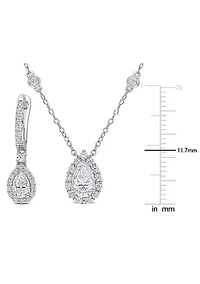 Lab Created 2 7/8 CT DEW Moissanite Halo Leverback Earrings and Pendant Set in Sterling Silver