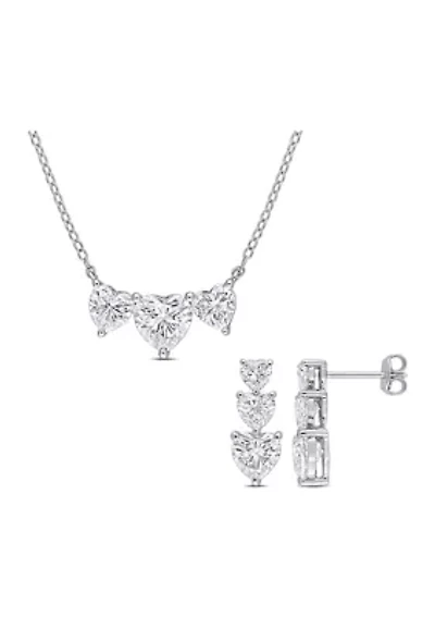 Lab Created 5 1/2 CT DEW Moissanite Triple Heart Earrings and Necklace Set in Sterling Silver