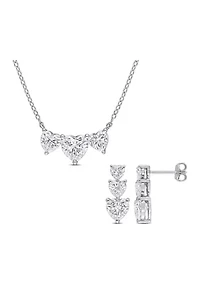 Lab Created 5 1/2 CT DEW Moissanite Triple Heart Earrings and Necklace Set in Sterling Silver