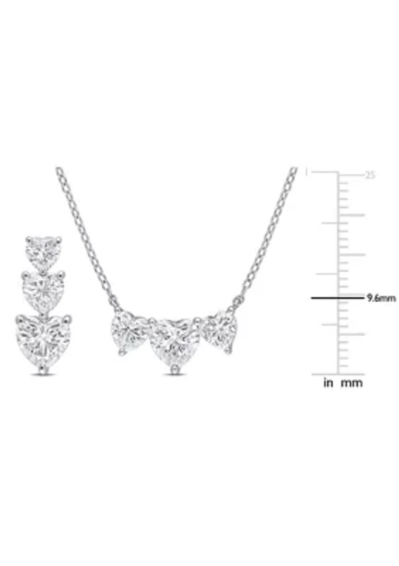 Lab Created 5 1/2 CT DEW Moissanite Triple Heart Earrings and Necklace Set in Sterling Silver