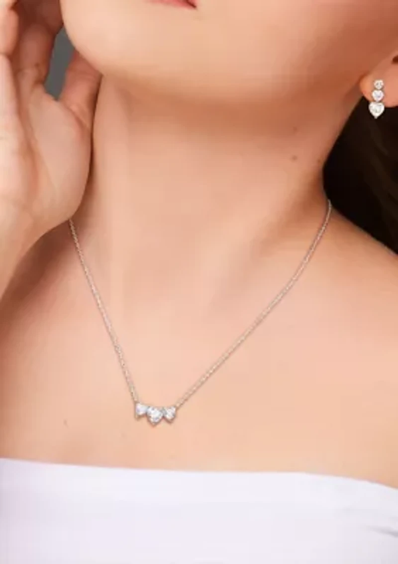 Lab Created 5 1/2 CT DEW Moissanite Triple Heart Earrings and Necklace Set in Sterling Silver
