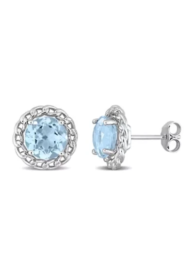 4.70 ct. t.g.w. Sky Blue Topaz Chain Halo Stud Earrings in Sterling Silver