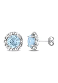 4.70 ct. t.g.w. Sky Blue Topaz Chain Halo Stud Earrings in Sterling Silver