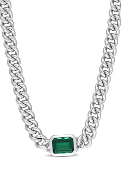 Lab Created 7/8 CT TGW Created Emerald Chain Necklace in Sterling Silver