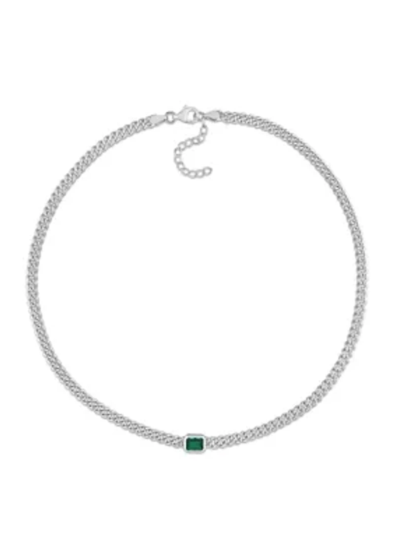 Lab Created 7/8 CT TGW Created Emerald Chain Necklace in Sterling Silver