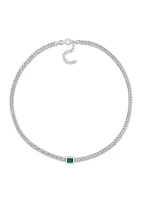 Lab Created 7/8 CT TGW Created Emerald Chain Necklace in Sterling Silver