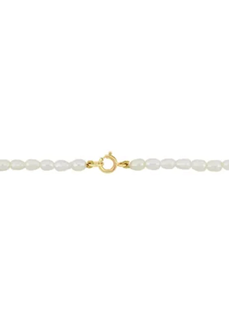 Set Of 3-4MM Freshwater Cultured Pearl Necklace, Bracelet & Earrings With 10K Yellow Gold