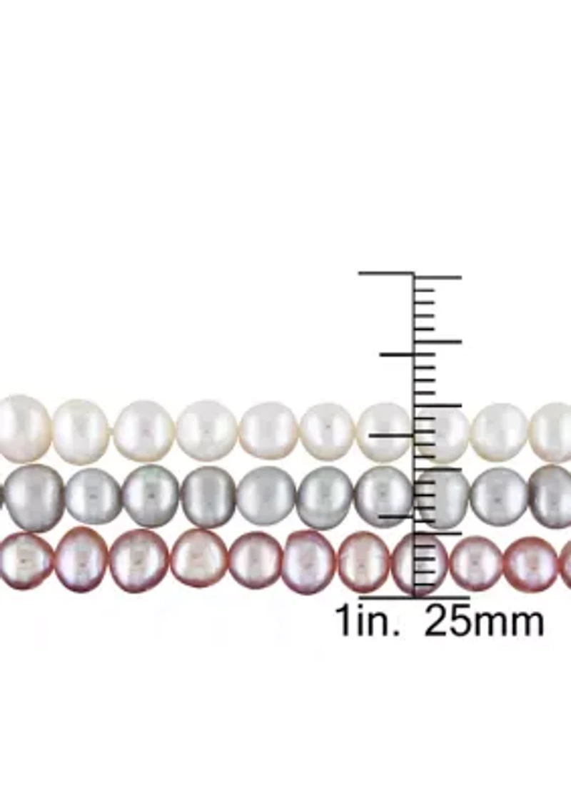5-5.5MM White, Pink and Grey Freshwater Cultured Pearl Bracelet Set of 3 with Ribbon