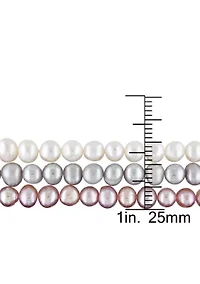 5-5.5MM White, Pink and Grey Freshwater Cultured Pearl Bracelet Set of 3 with Ribbon
