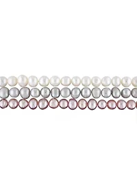 5-5.5MM White, Pink and Grey Freshwater Cultured Pearl Bracelet Set of 3 with Ribbon