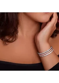 5-5.5MM White, Pink and Grey Freshwater Cultured Pearl Bracelet Set of 3 with Ribbon