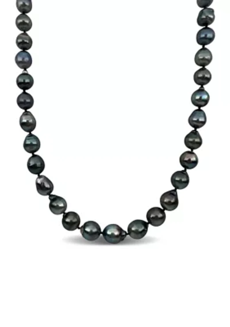 8-10MM Black Tahitian Cultured Pearl Necklace in Sterling Silver