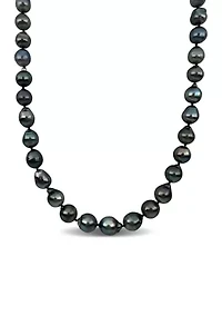 8-10MM Black Tahitian Cultured Pearl Necklace in Sterling Silver