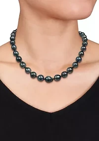 8-10MM Black Tahitian Cultured Pearl Necklace in Sterling Silver