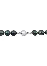 8-10MM Black Tahitian Cultured Pearl Necklace in Sterling Silver