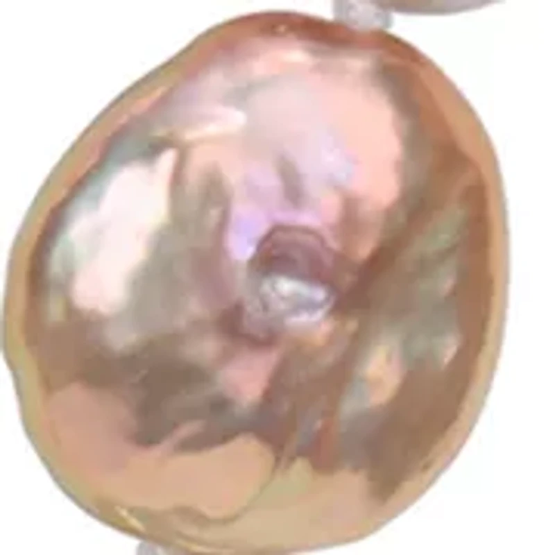 10-14MM Pink & Grey Freshwater Cultured Coin and 7-7.5MM Black Freshwater Cultured Pearl Necklace with Stertling Silver Clasp