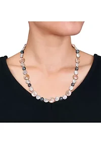 10-14MM Pink & Grey Freshwater Cultured Coin and 7-7.5MM Black Freshwater Cultured Pearl Necklace with Stertling Silver Clasp
