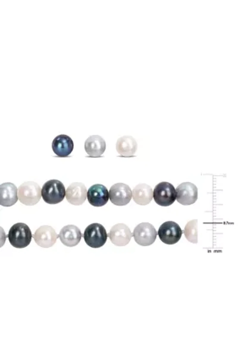 7.5-8MM Multi-Color Freshwater Cultured Pearl 5-Piece Set of Necklace Earrings & Bracelet in Sterling Silver