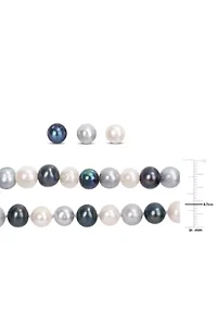 7.5-8MM Multi-Color Freshwater Cultured Pearl 5-Piece Set of Necklace Earrings & Bracelet in Sterling Silver