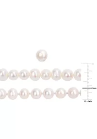 7.5-8MM Freshwater Cultured Pearl 3-Piece Set of Necklace Earrings & Bracelet in Sterling Silver