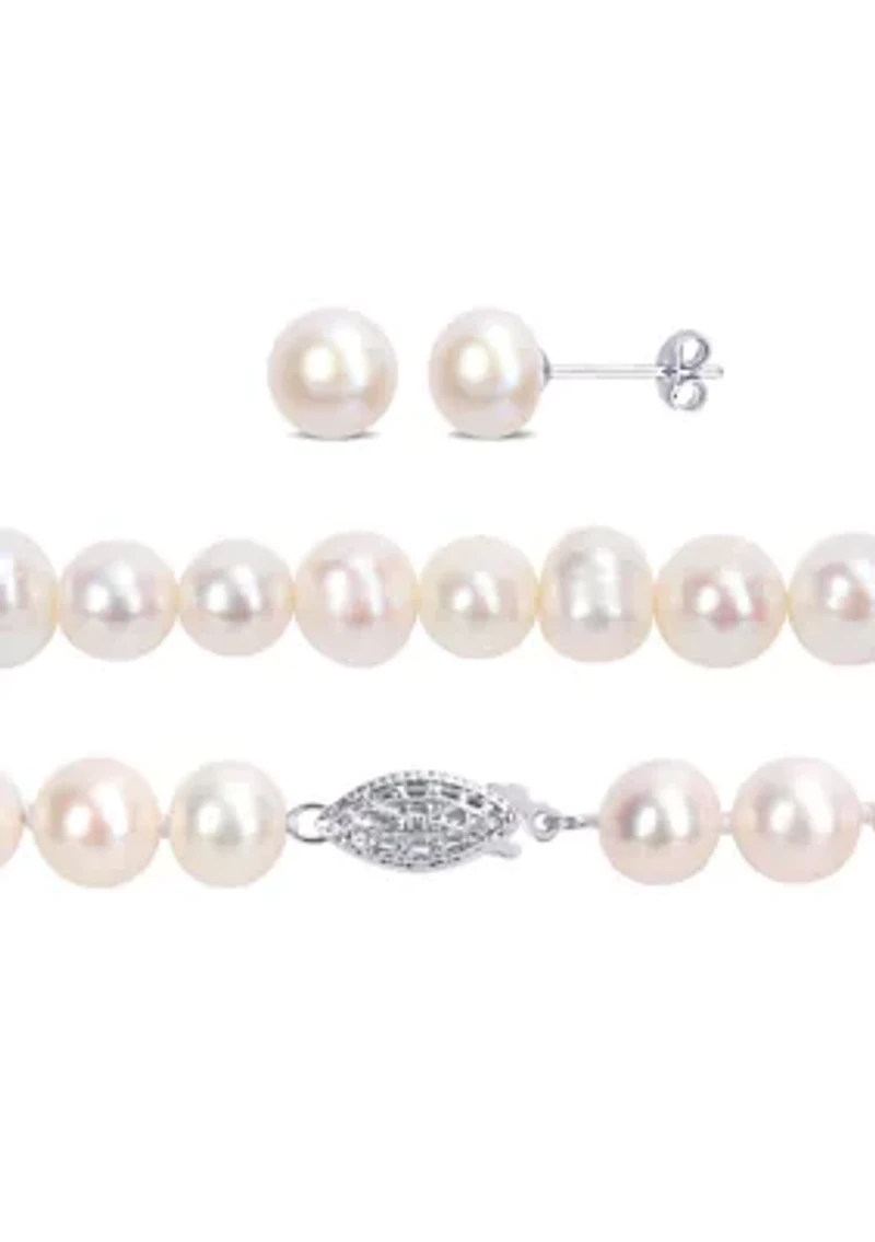 7.5-8MM Freshwater Cultured Pearl 3-Piece Set of Necklace Earrings & Bracelet in Sterling Silver