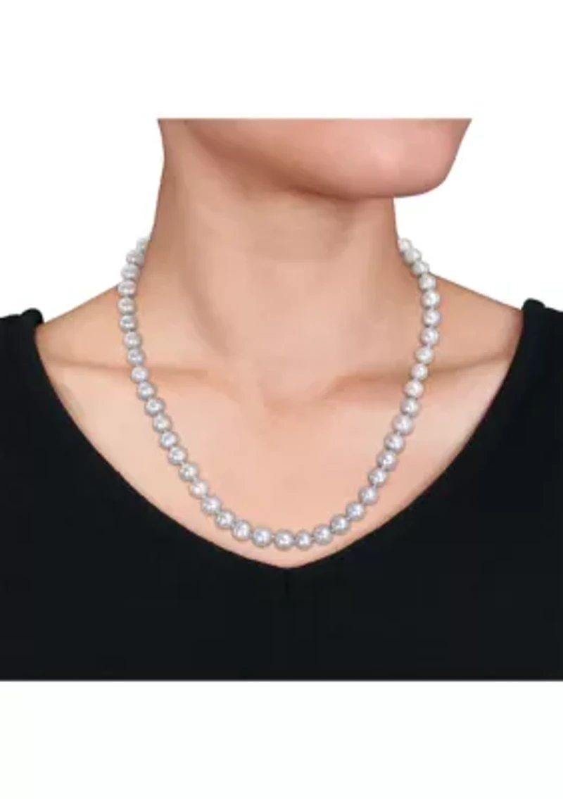 7.5-8MM Grey Freshwater Cultured Pearl 3-Piece Set of Necklace Earrings & Bracelet in Sterling Silver
