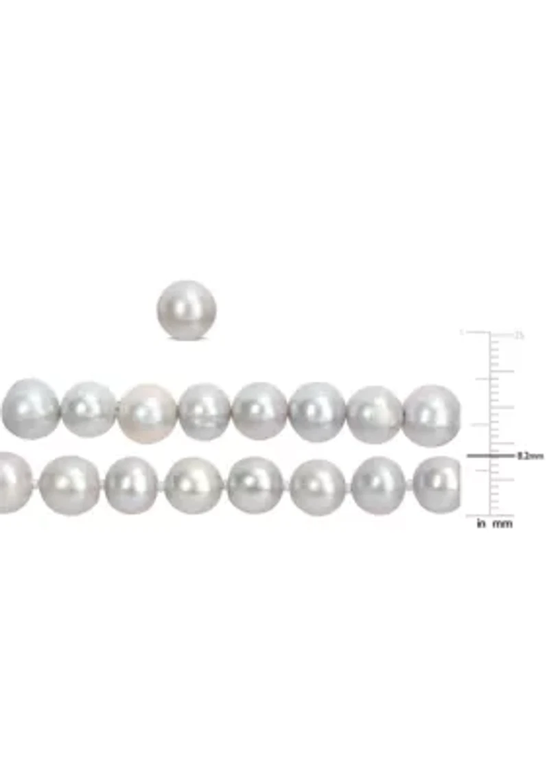 7.5-8MM Grey Freshwater Cultured Pearl 3-Piece Set of Necklace Earrings & Bracelet in Sterling Silver