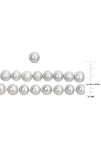 7.5-8MM Grey Freshwater Cultured Pearl 3-Piece Set of Necklace Earrings & Bracelet in Sterling Silver