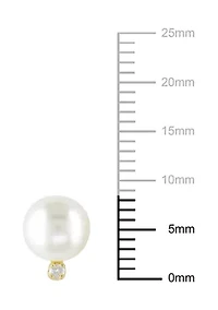 Akoya Cultured Pearl and Diamond Stud Earrings in 14k Yellow Gold