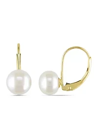 Cultured Freshwater Pearl Leverback Earrings in 10k Yellow Gold