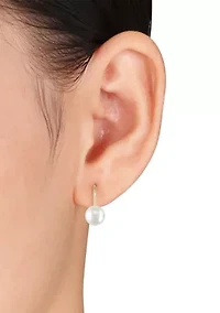 Cultured Freshwater Pearl Leverback Earrings in 10k Yellow Gold