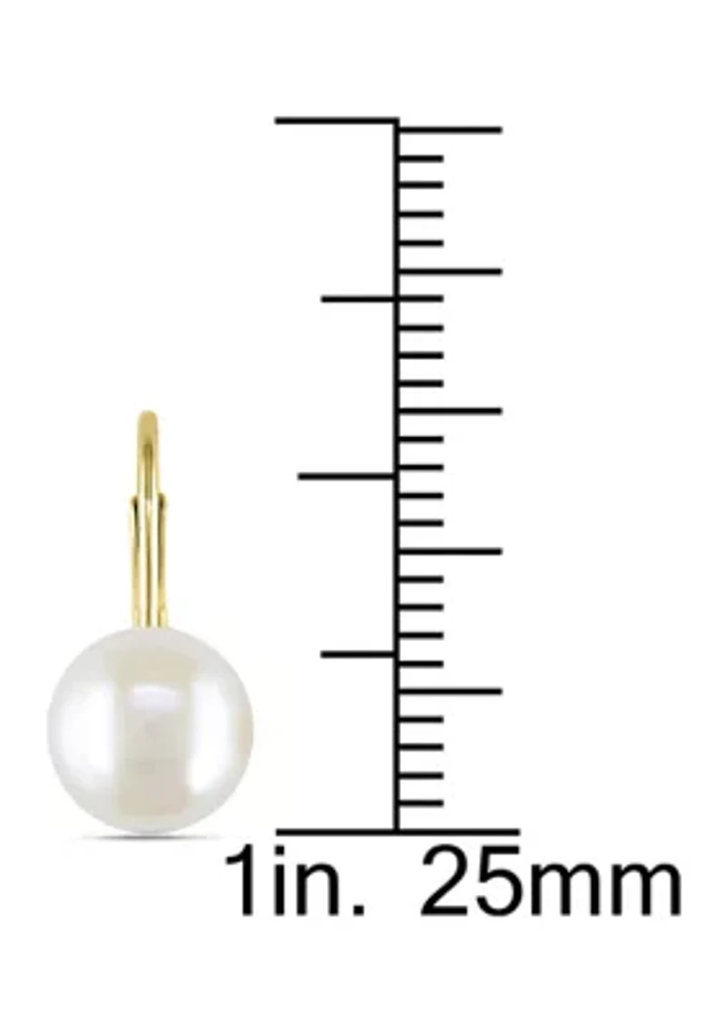 Cultured Freshwater Pearl Leverback Earrings in 10k Yellow Gold