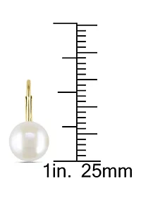 Cultured Freshwater Pearl Leverback Earrings in 10k Yellow Gold