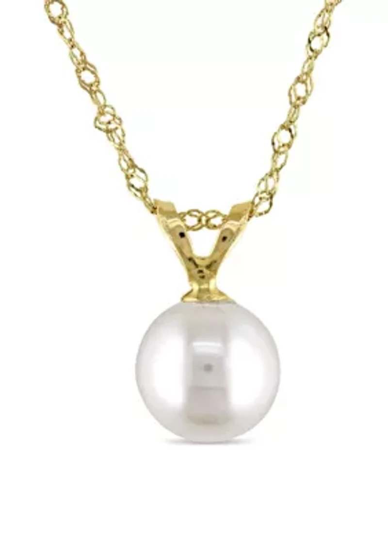 Cultured Pearl Pendant with Chain in 14k Yellow Gold