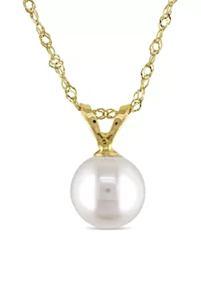 Cultured Pearl Pendant with Chain in 14k Yellow Gold