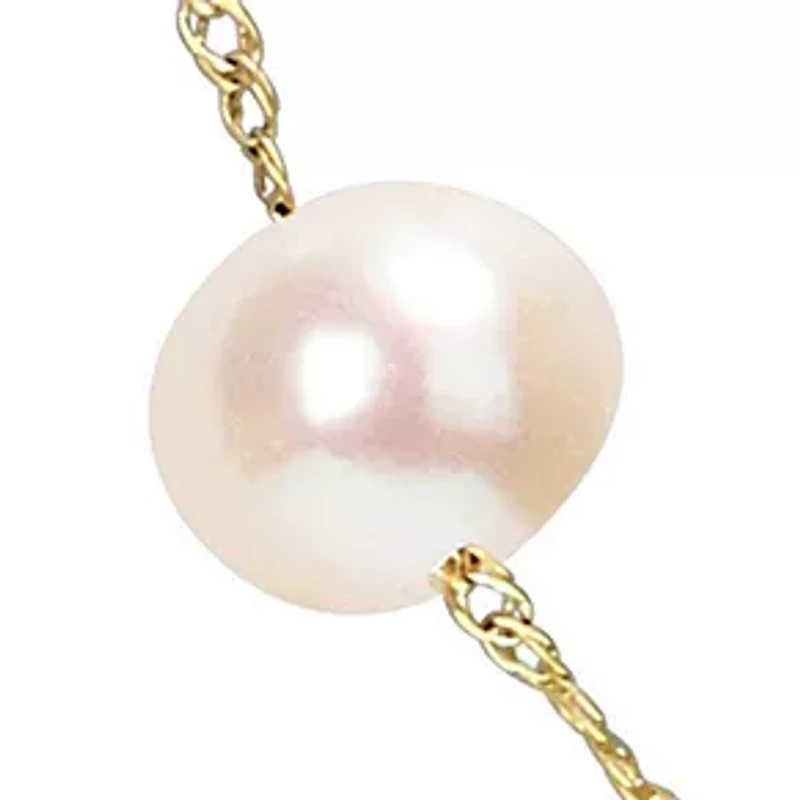14KY 17.5" 5-6mm FW Pearl "Tin-Cup"-Style Necklace on Rope 6R Chain