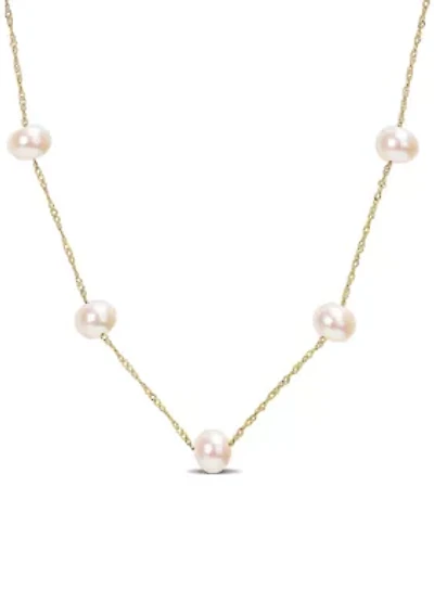 14KY 17.5" 5-6mm FW Pearl "Tin-Cup"-Style Necklace on Rope 6R Chain