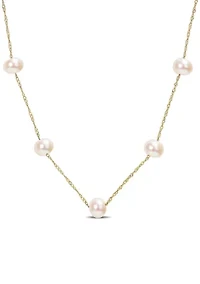 14KY 17.5" 5-6mm FW Pearl "Tin-Cup"-Style Necklace on Rope 6R Chain