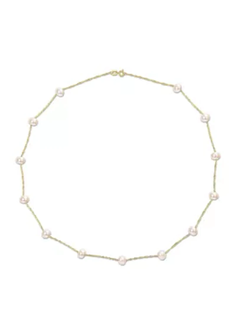 14KY 17.5" 5-6mm FW Pearl "Tin-Cup"-Style Necklace on Rope 6R Chain