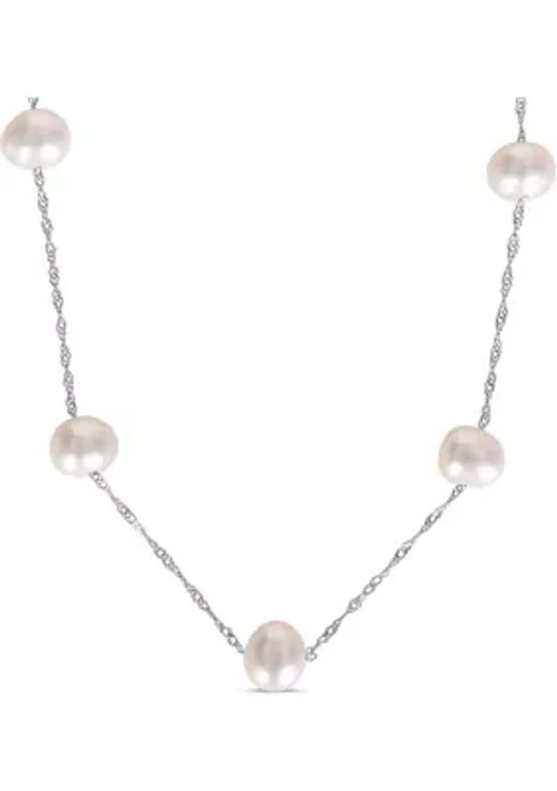 5.5-6mm Freshwater Cultured Pearl Station Necklace in 10k White Gold