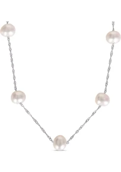 5.5-6mm Freshwater Cultured Pearl Station Necklace in 10k White Gold