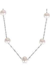 5.5-6mm Freshwater Cultured Pearl Station Necklace in 10k White Gold