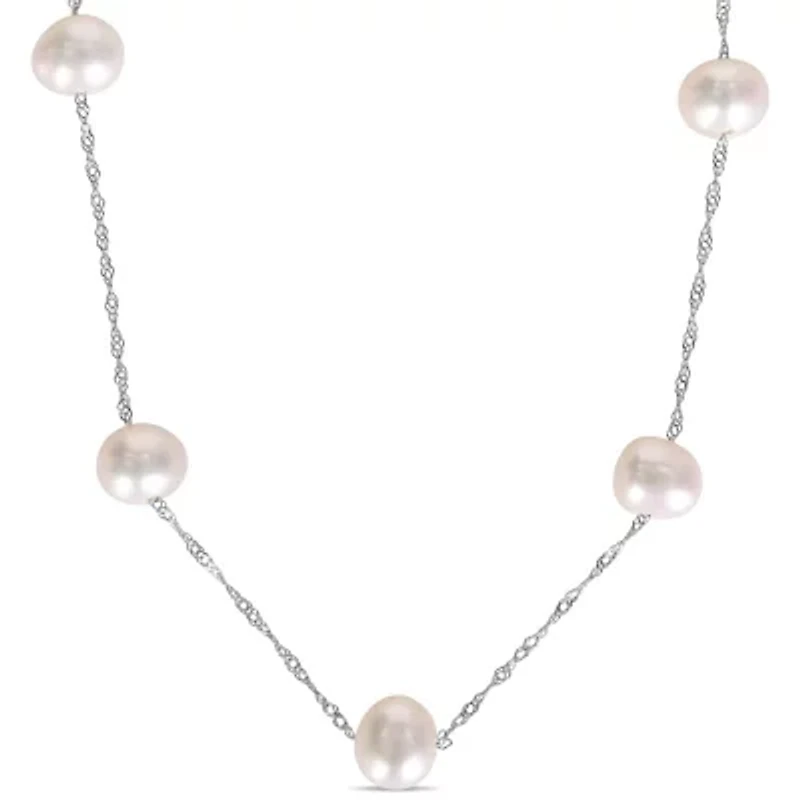 5.5-6mm Freshwater Cultured Pearl Station Necklace in 10k White Gold