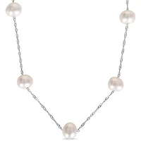 5.5-6mm Freshwater Cultured Pearl Station Necklace in 10k White Gold