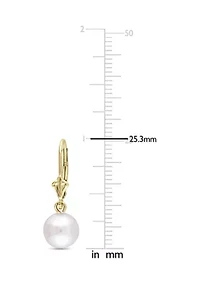 8-8.5mm Cultured Freshwater Pearl Drop Leverback Earrings in 10k Yellow Gold