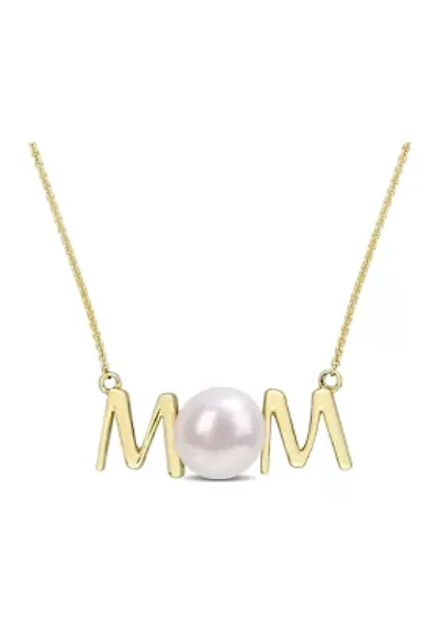 7-7.5mm Cultured Freshwater Pearl Sentimental Mom Necklace in 10k Yellow Gold